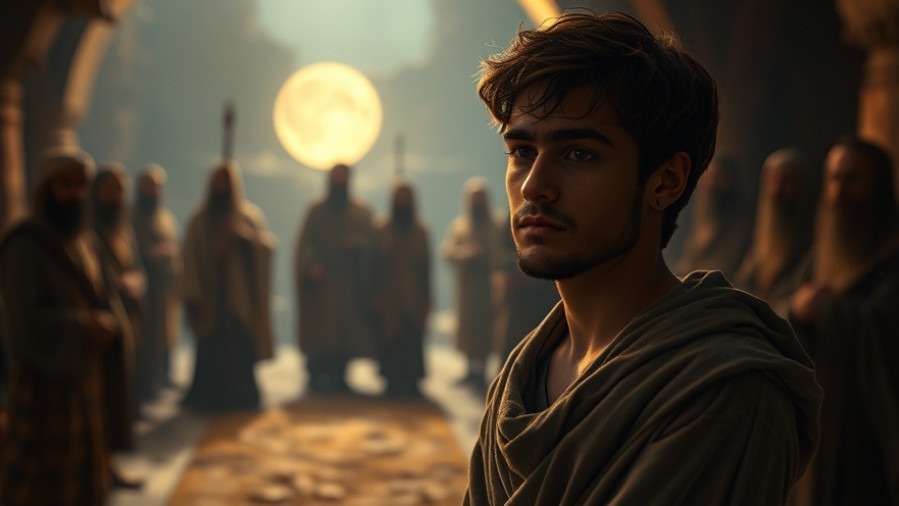 Young man in biblical scene embodies discernment in conversation with Daniel, illuminated by celestial glow.