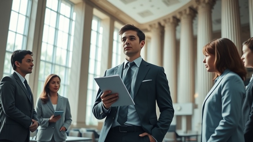 Young man presenting on revival and transformative faith in an inspiring governmental office.