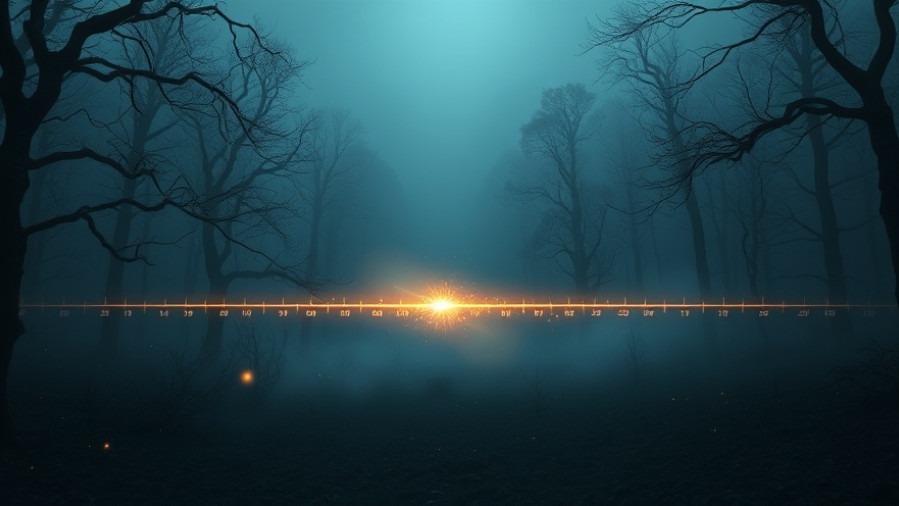 A mystical dark forest with glowing timeline, symbolizing miracles and prophetic insights.