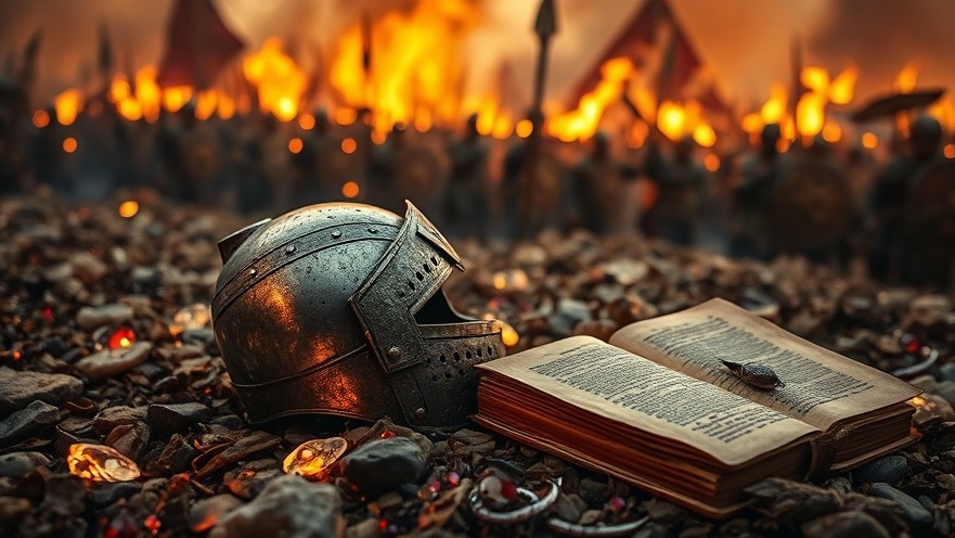 Warrior's helmet on a battlefield, symbolizing revival awakening and spiritual insights.