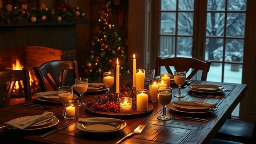 Christmas table setting embodying community in faith and revival, illuminated by candlelight.