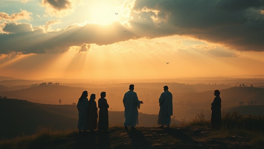 Great Commission scene with followers on a hill, symbolizing revival and spiritual influence.