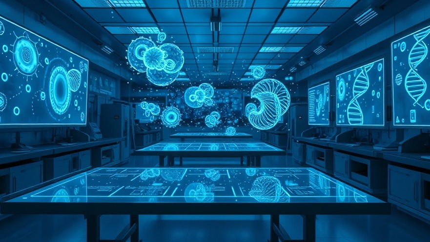 Futuristic laboratory scene showcasing digital art of DNA structures and miracles in research.