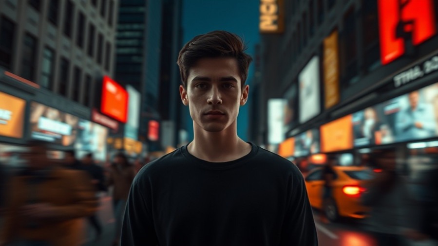 Young man in a buzzing city, focused on end times and biblical prophecy.