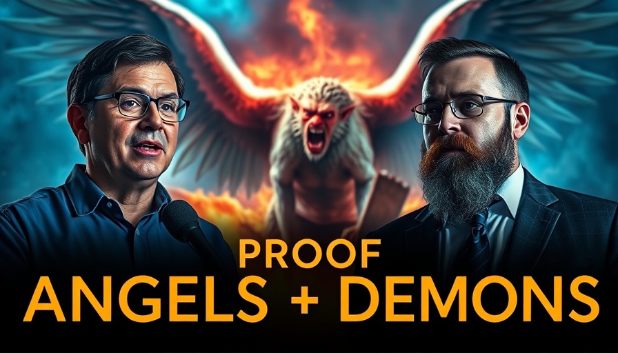 Two men with microphones discussing evidence of angels and demons.