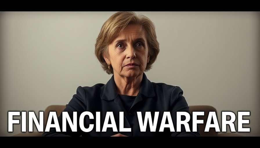 Mature woman discussing war against financial attack, cinematic.