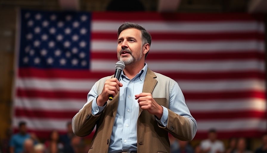 Confident speaker in front of American flag highlighting trust issues.