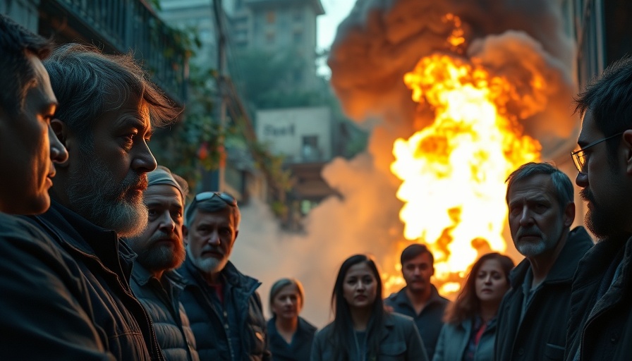 Group of speakers discussing end-time signs with fire in the background.