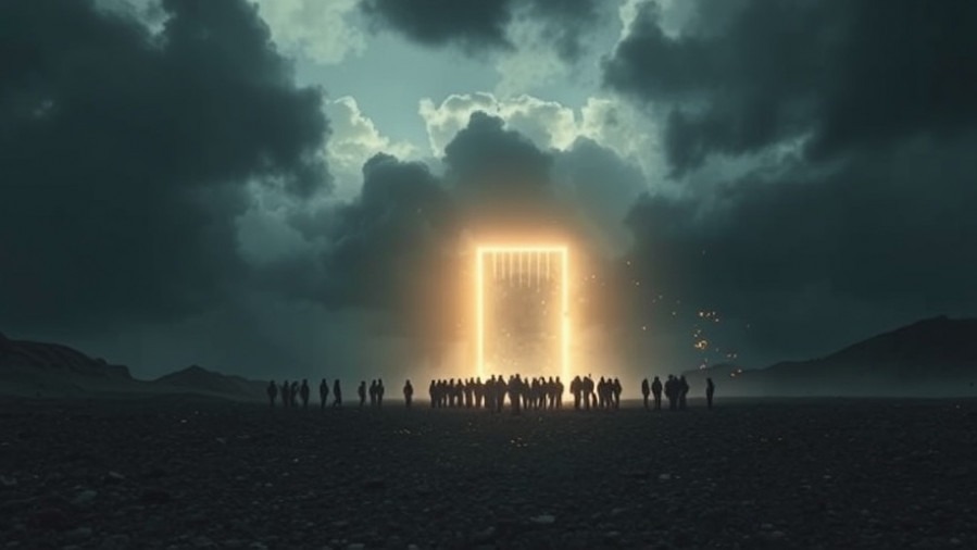 Walking towards an ethereal portal, embodying spiritual preparation and end times prophecy.