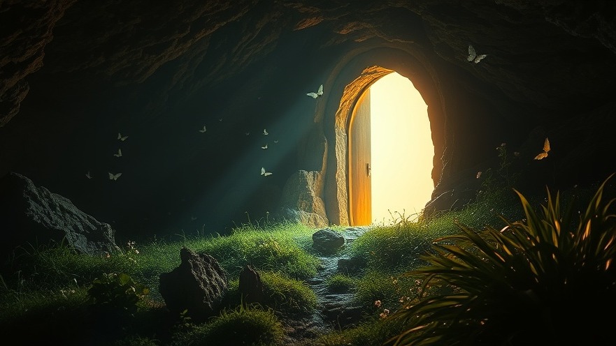 Hidden test before breakthrough with man pointing in cave.