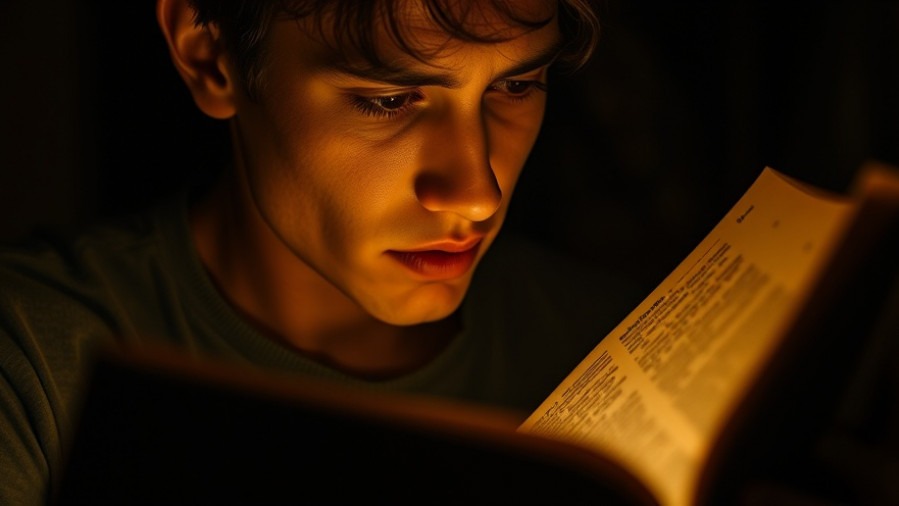 Young man reading an illuminated book, embodying prophetic community insights.