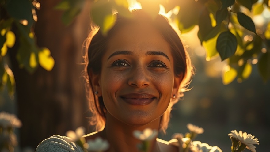 Peaceful person under a sunlit tree, embodying the renewing of minds and spiritual transformation.
