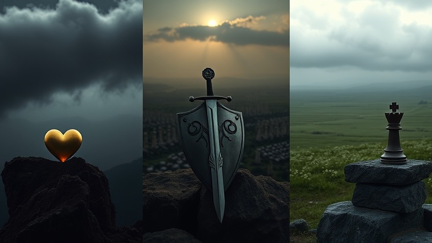 Cinematic triptych depicting spiritual warfare, revival, and hope with symbolic imagery.