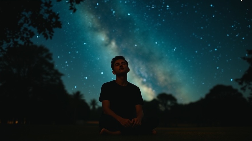 Individual in park, experiencing gifts of the spirit, hearing God's voice under a starry sky.