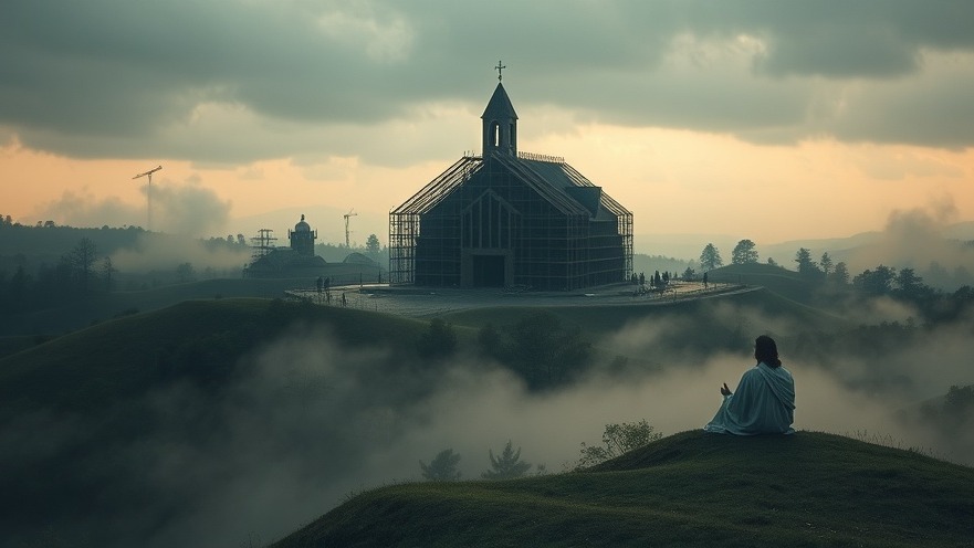 Cinematic scene of a church under construction, symbolizing Christian unity and prophetic promise.