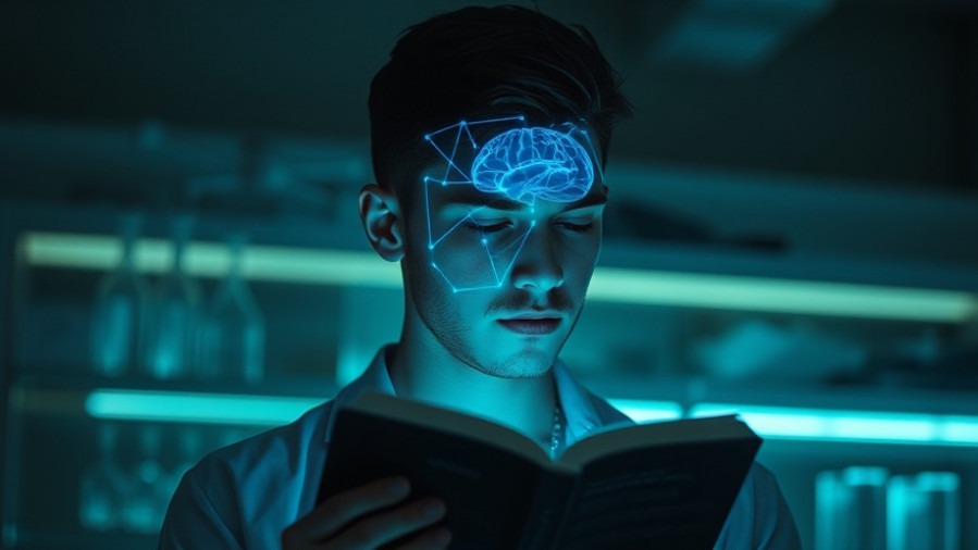 Young man in lab with glowing Bible, reflecting on prophetic insights and spiritual intelligence.