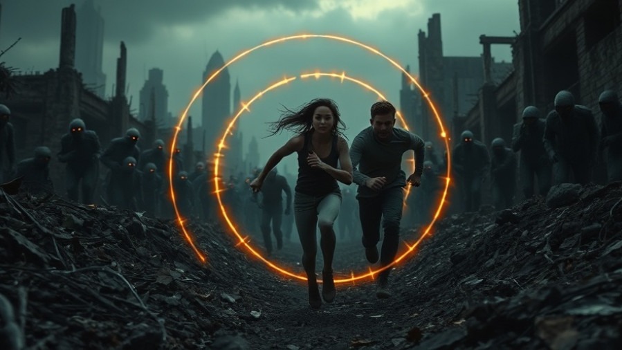 Prophetic believers in a post-apocalyptic scene, illuminated by digital light in spiritual warfare.