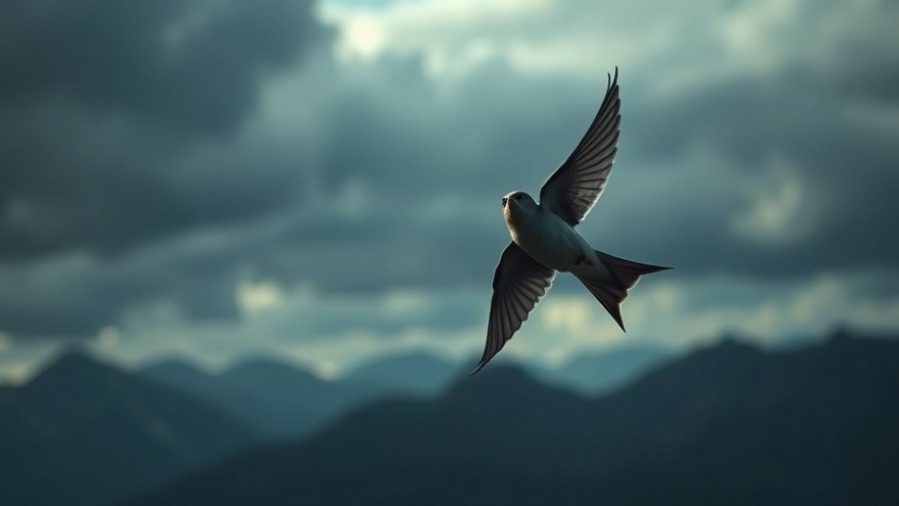 A swallow flies upward against the wind, embodying mental fortitude in a purpose-driven life.