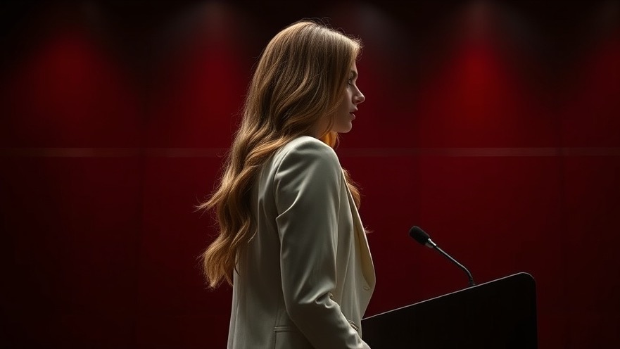 Elegant young woman embodies Christian faith at Turning Point USA event, speaking powerfully.