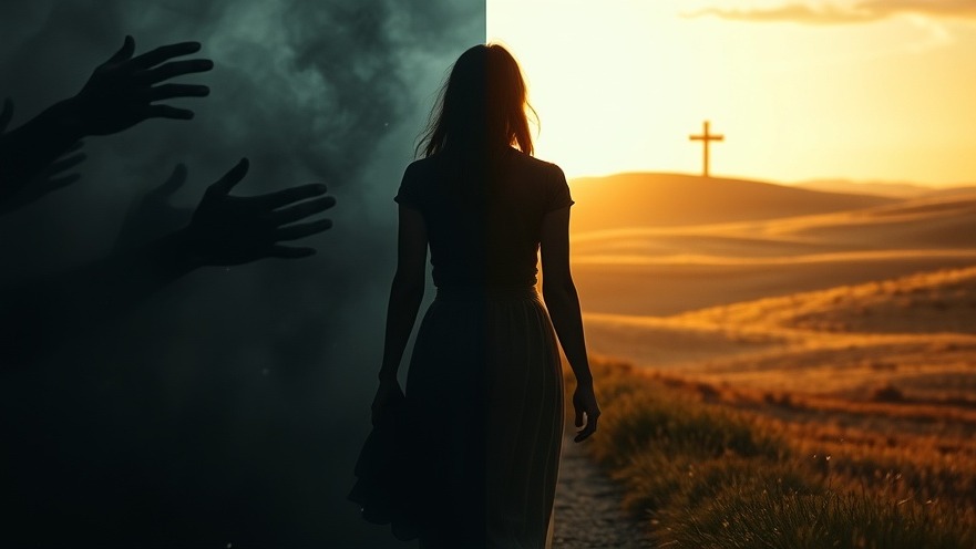 A young woman journeys through darkness to light, embodying emotional resilience.