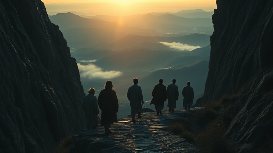 Rick Renner's Apostolic Ministry: Disciples traverse a sacred mountain trail at dawn.
