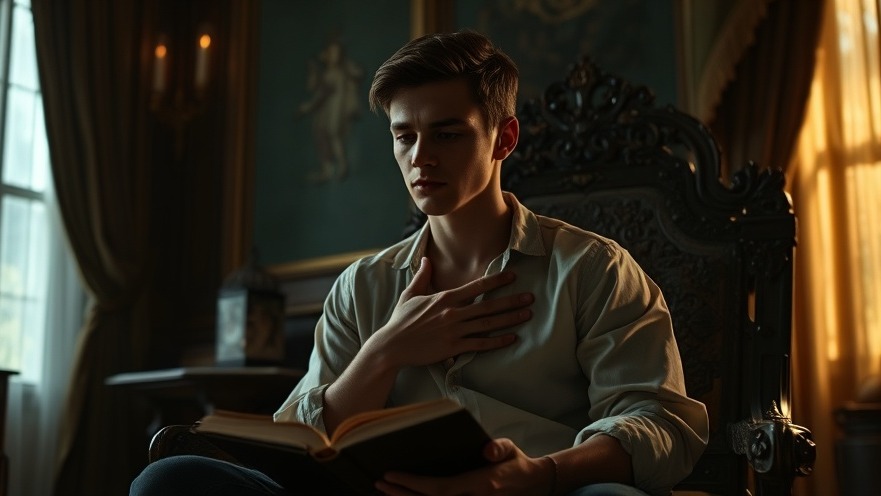 Young man in a dim room reflecting on spiritual growth and Christian suffering.