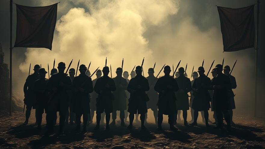 Tense militia gathering scene embodying Rick Renner's Spiritual Warfare themes.