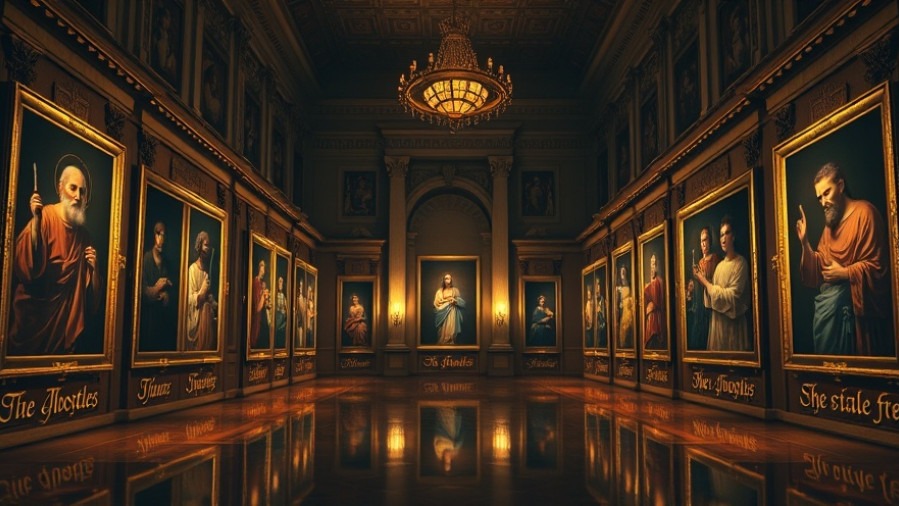 Elegant interior showcasing portraits of apostles, embodying spiritual communities and faith.