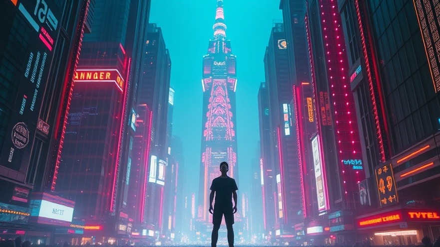 A young man in a neon cyber city, exploring his prophetic journey and discernment.