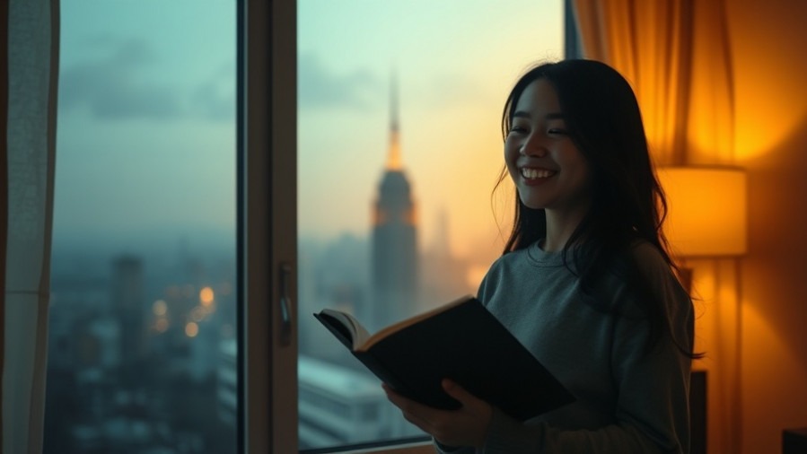 A joyful young woman holds a book, embodying spiritual authority and community empowerment.