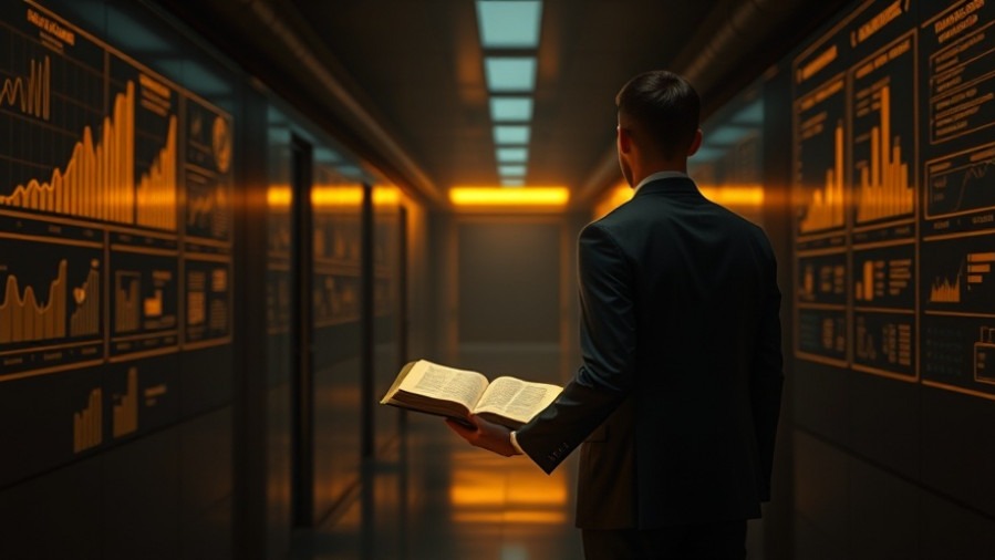 A resolute young man holding a glowing Bible in a dark lab, symbolizing faith and partnership.