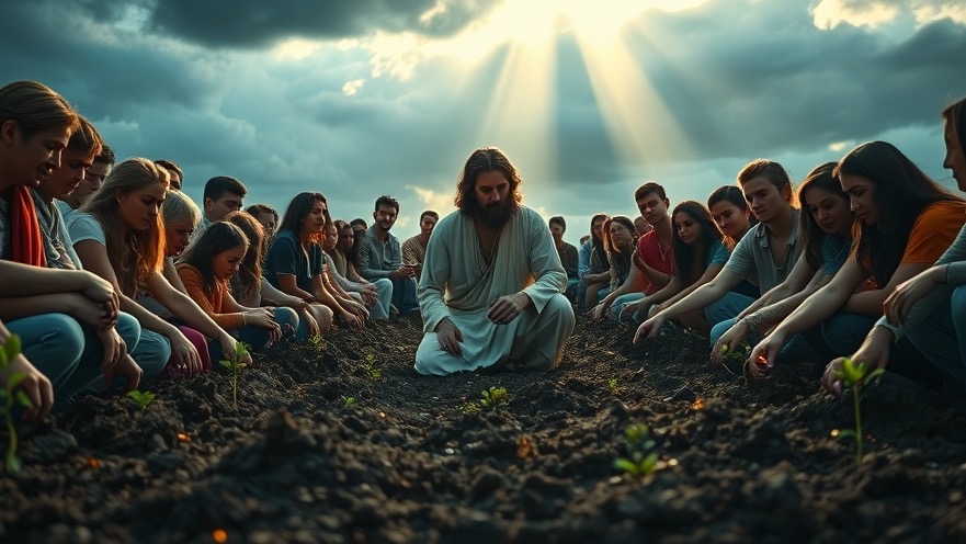 Jesus inspires spiritual breakthroughs as a diverse group sows seeds in faith.