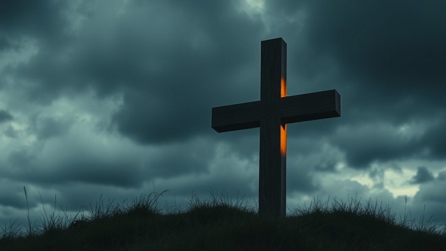 A wooden cross on a hill symbolizes Healing and Redemption in a cinematic dawn.
