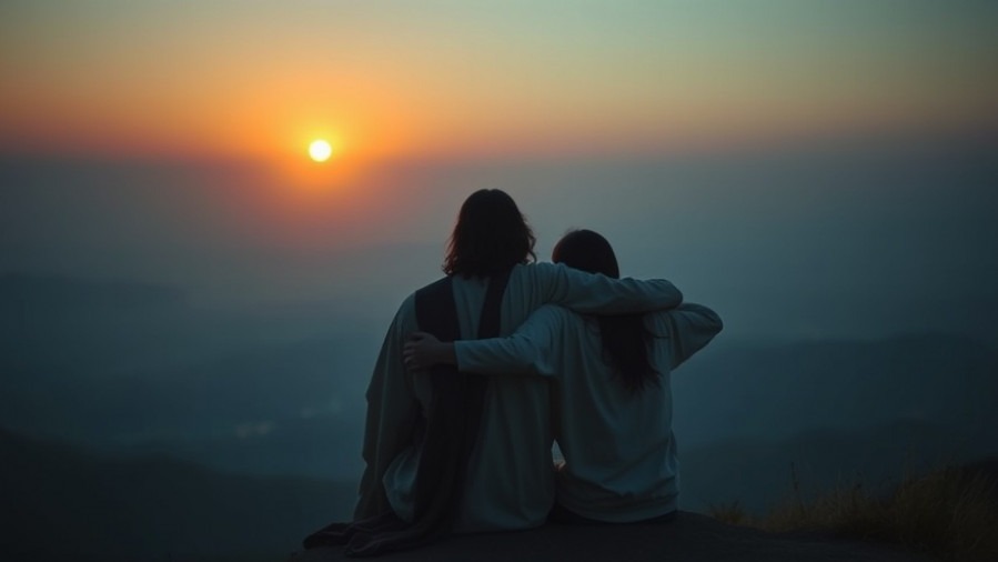 Jesus and a companion overlooking vast landscapes at dawn, capturing the power of prayer.