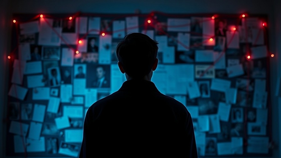 A young man immersed in a collage of clues, exploring spiritual Marxism connections.