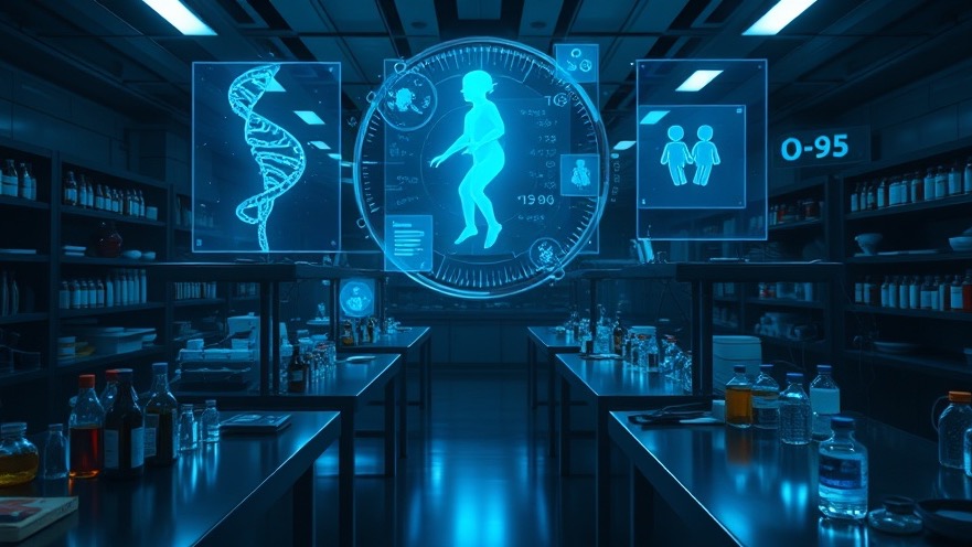 A dim, futuristic lab with glowing holograms highlighting holistic health and natural healing.