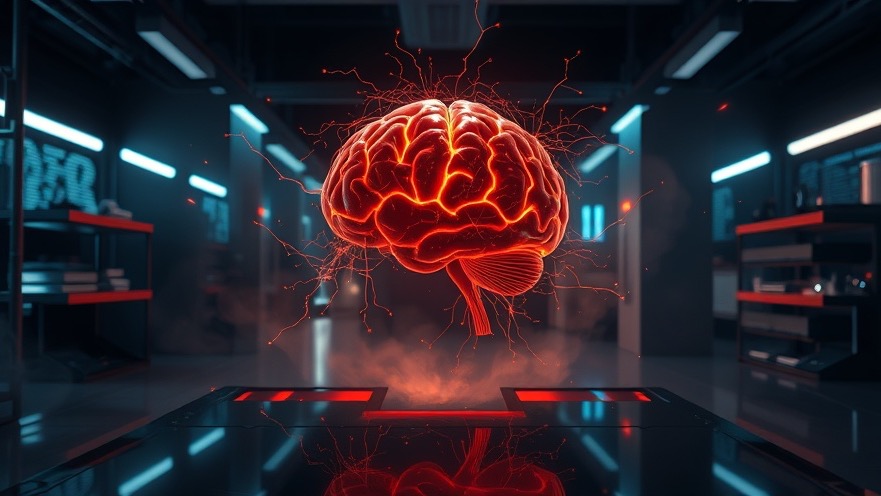 Glowing brain in futuristic lab symbolizes neuroscience of faith and healing.