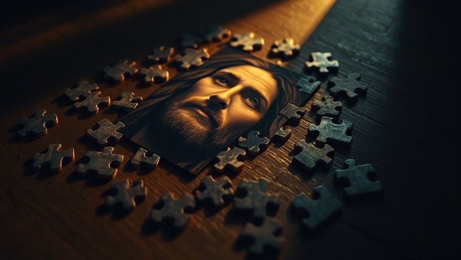Cinematic puzzle of Jesus symbolizes His humanity and purpose, inviting Gethsemane insights.
