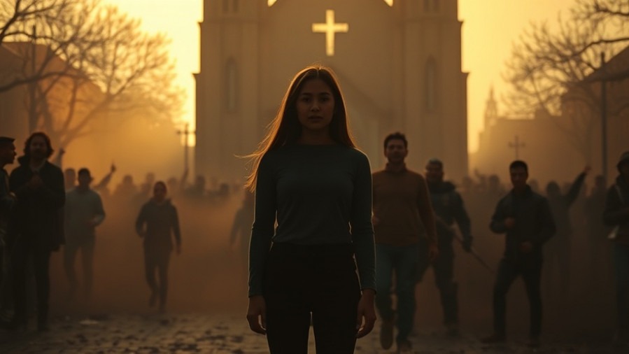 Young woman leading a group with prophetic insights at dawn amidst spiritual warfare.