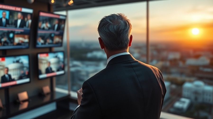 Thoughtful man in suit contemplating Spiritual Warfare with city view.
