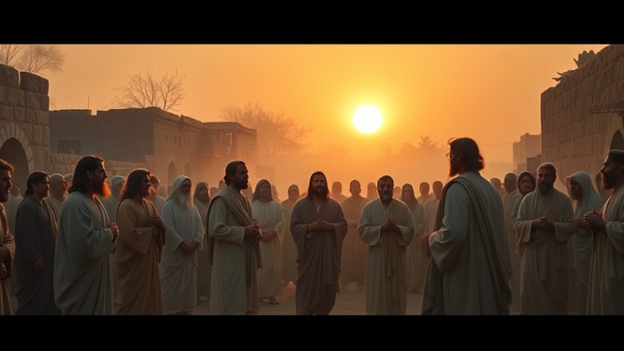 Apostles teaching in ancient town, embodying spiritual leadership and prophetic insights.