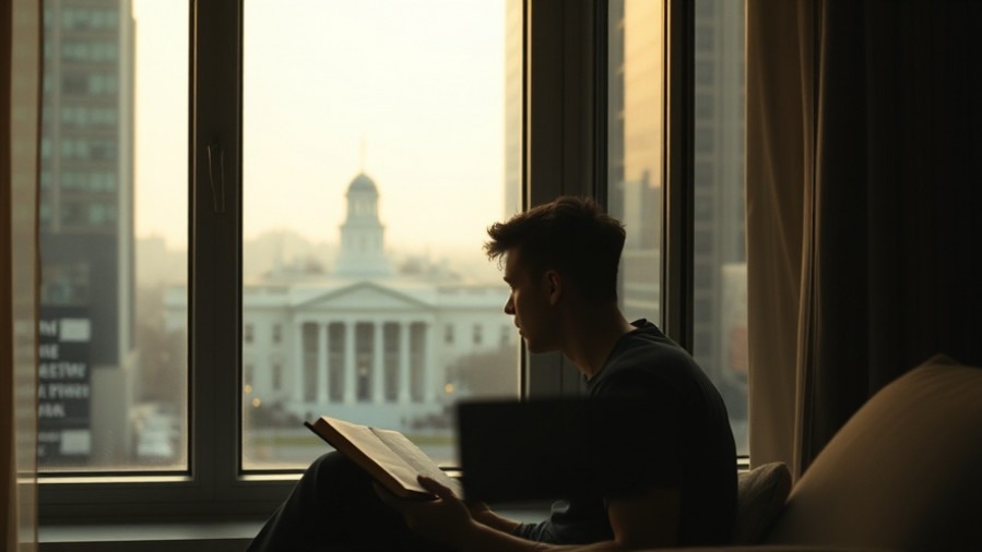 A young man reads his Bible in a dim apartment, reflecting Lance Wallnau's teachings.