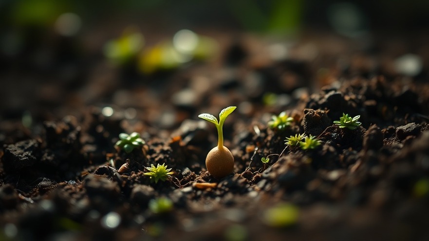Mustard seed faith: a tiny seed sprouting amidst rich soil, symbolizing prayer power.