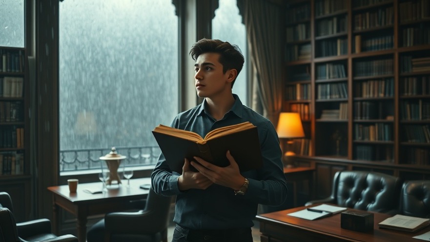 A contemplative young man seeks a spiritual breakthrough while feeling stuck in a cozy study.