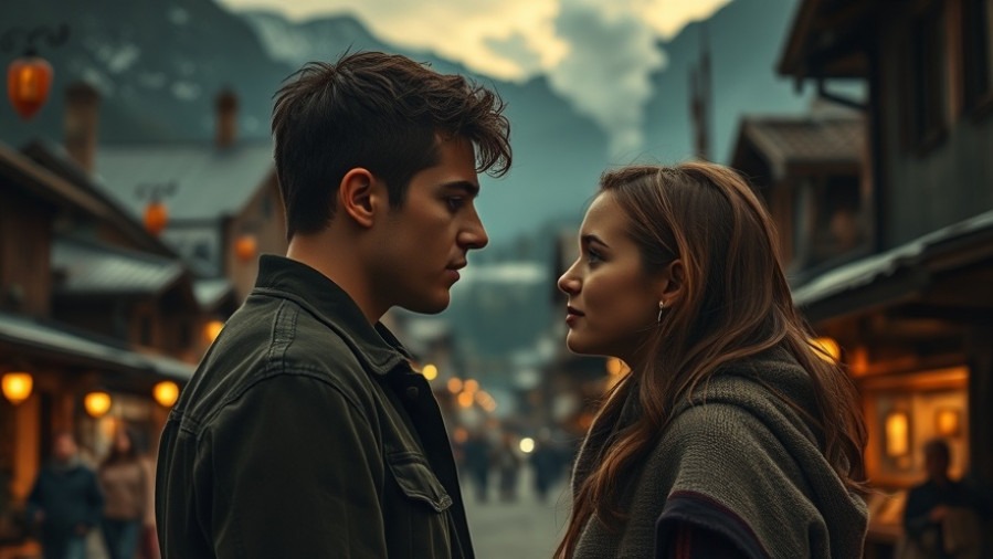 A moment of spiritual restoration between a young couple in a mountain town, highlighting their intense emotional connection.