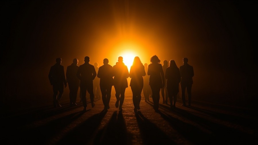 Group walking toward radiant light, symbolizing spiritual warfare and revival.