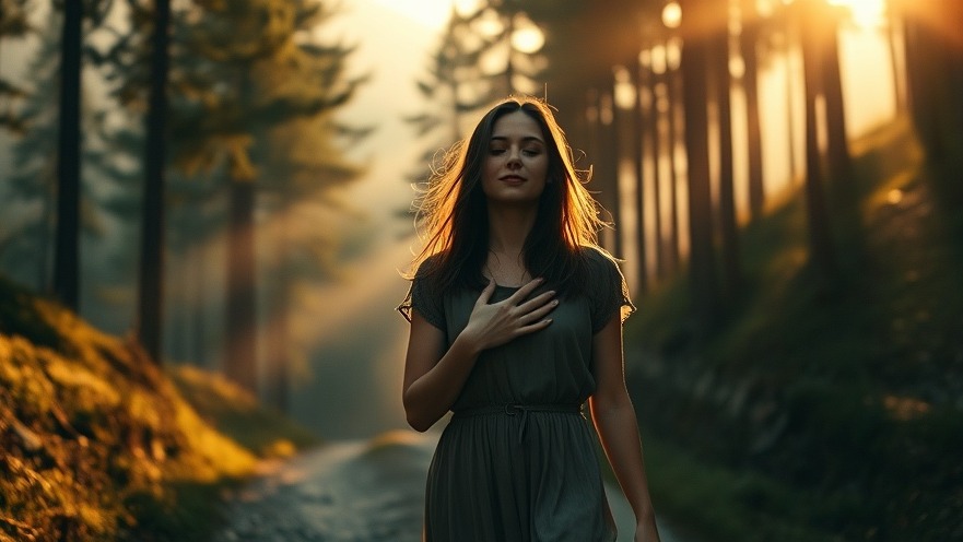 Young woman in spiritual breakthrough, embracing The Power of Prayer amid a serene forest.