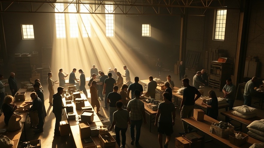 A vibrant scene of faith-driven volunteers in action, uniting for community revival.