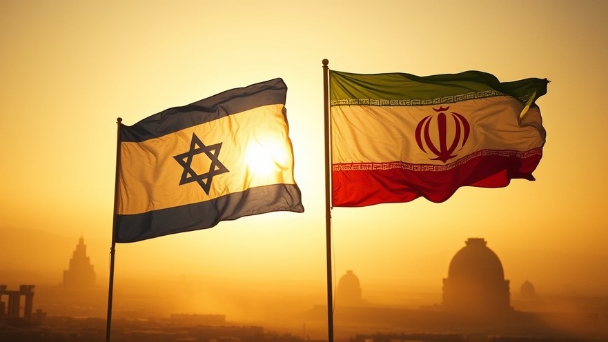 Cinematic dawn scene with Israel and Iran flags, symbolizing divine providence in modern persecution.