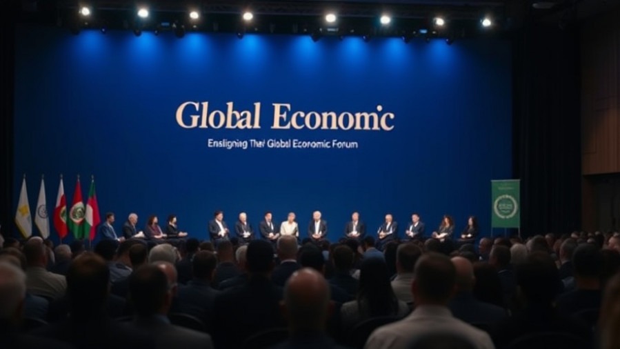 Cinematic scene at global economic forum, highlighting leaders and prophetic insights.